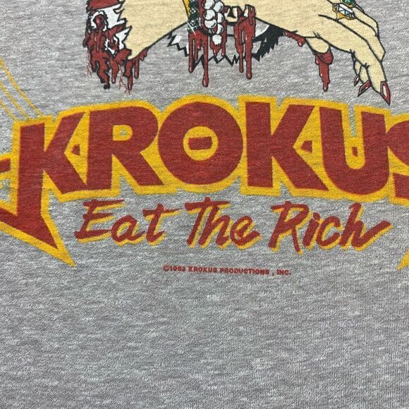 Vintage T Shirt Krokus Eat The Rich 1983 Tour Shirt S/M Raglan 50/50 Made In USA - Picture 3 of 12